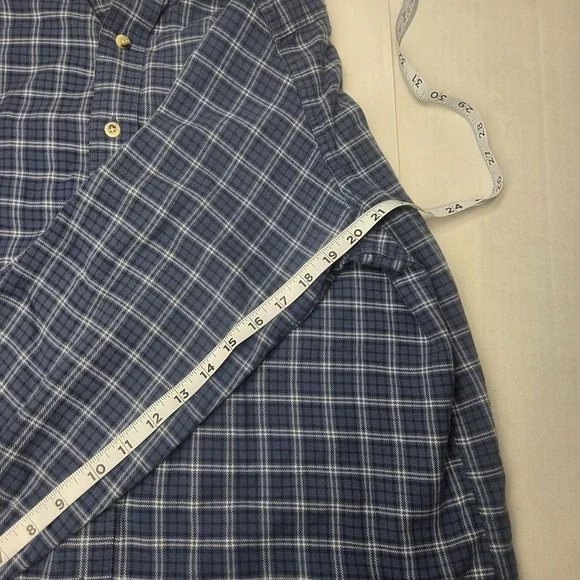 L.L. Bean Men Flannel Plaid Long Sleeve Button-Down Shirt Blue Size Medium - Picture 14 of 15
